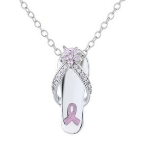 NWT Breast Cancer Awareness Sterling Silver Slipper Pendant Necklace